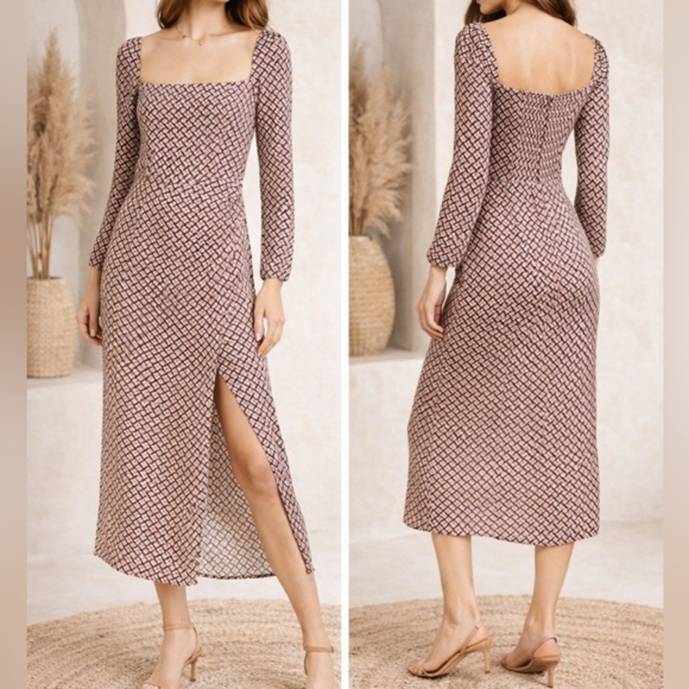 Reformation Hilda Square Neckline Midi Dress in Plaza